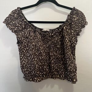 Relaxx by Exist Brown Ruffle Womens Crop Top Size 3XL Fall Rayon